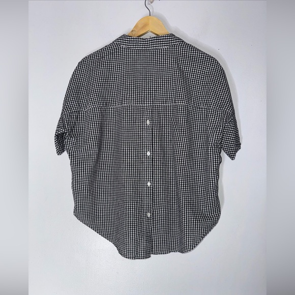 Madewell Women's Short‎ Sleeve V-Neck Button-Back Roomy B&W Checked Shirt, S - Picture 2 of 4